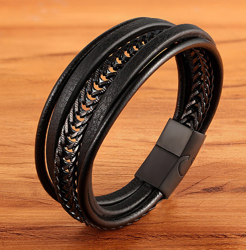 Men's Leather Bracelet Simple And Versatile Punk Bracelet For Men - Minihomy