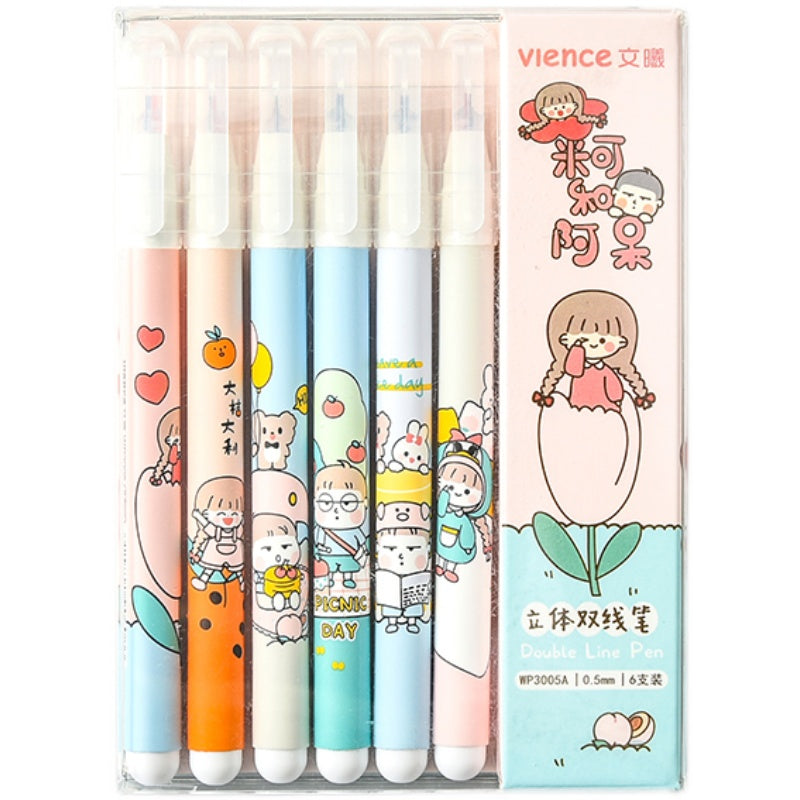 Double-Headed Highlighter 6-Color Set Marker Pen - Minihomy