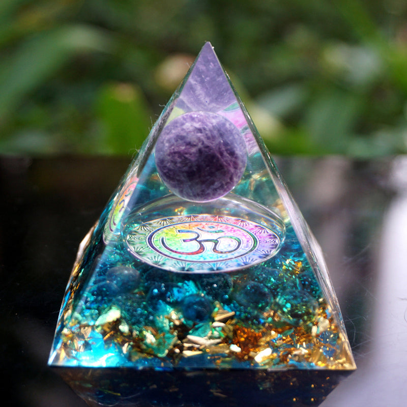 Orgonite Pyramid 60mm Amethyst Crystal Sphere With Obsidian Natural Cristal Stone - Minihomy