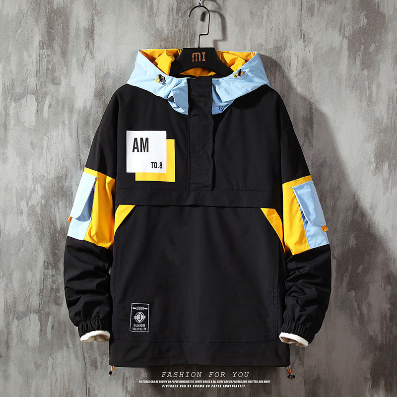 Men's Print Color Block Hooded Jacket - Minihomy