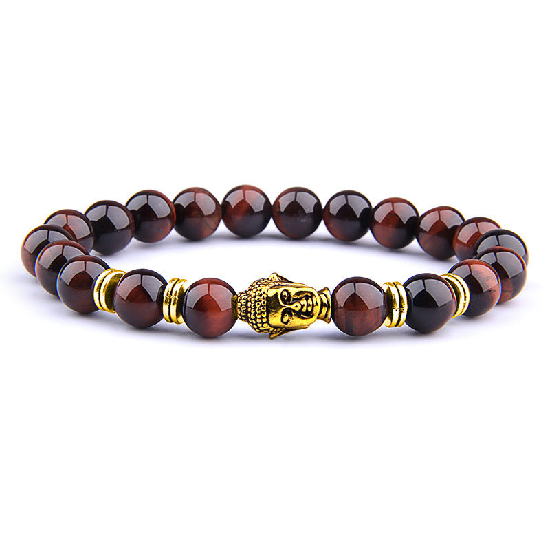 Buddha Head Elastic Charm Beads Gemstone Bracelet