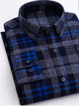 Cotton Plaid Shirt - Men's Long-Sleeved Cotton Fleece Shirt