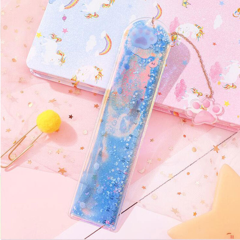 Quicksand Into The Oil Bookmark Ruler Cute Laser Girl Heart Ruler Creative Multifunctional Student Stationery Ruler