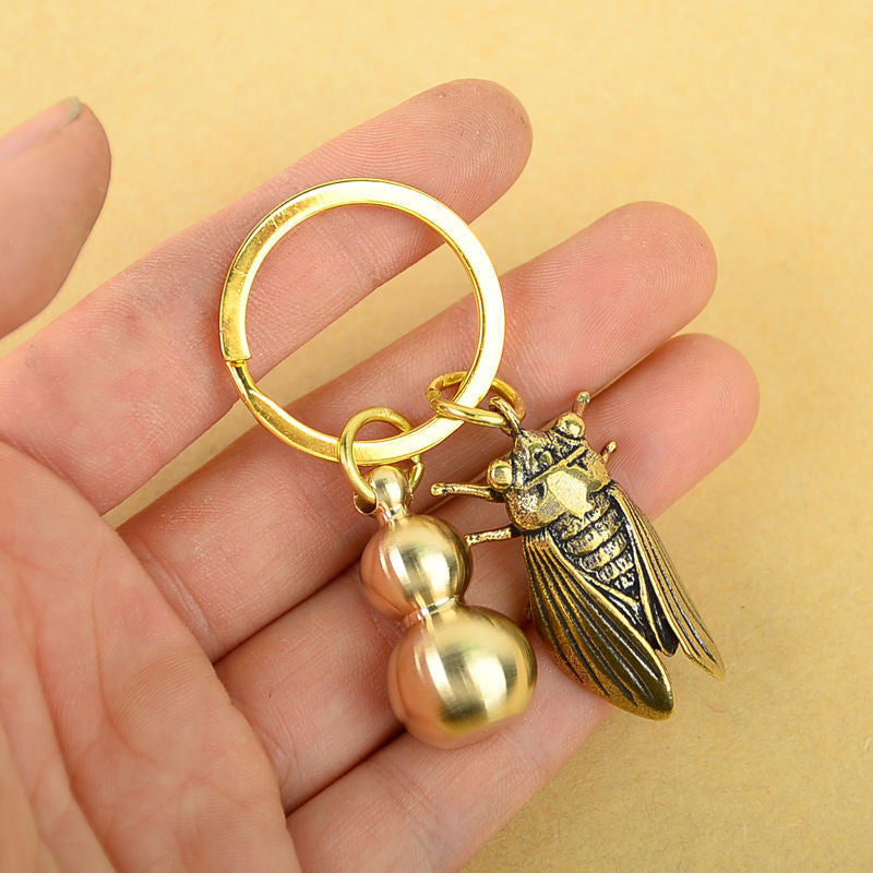 Brass Five Emperor Money Gourd Keychain Pendant