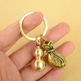 Brass Five Emperor Money Gourd Keychain Pendant