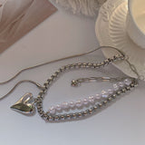 Double-Layer Pearl Chain Temperament Metal Love Pendant