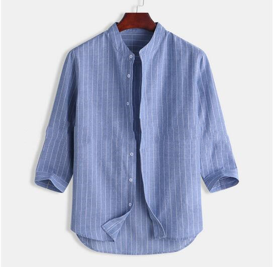 Striped Linen Three Quarter Sleeve Men's Shirt