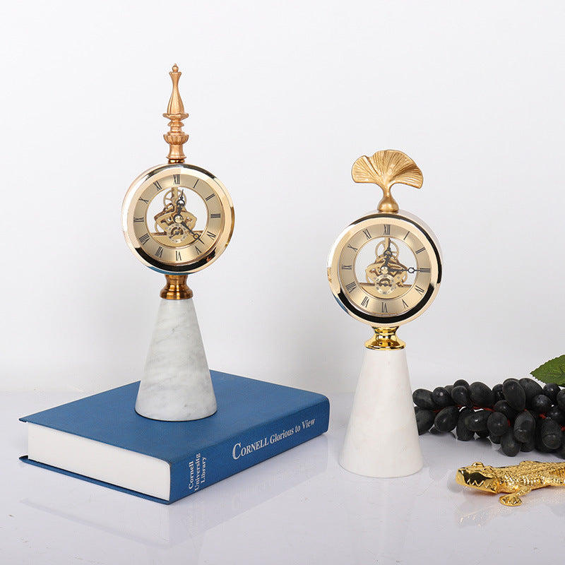 Model Room Bedside Metal Soft Decoration American Retro Silent Marble Clock Home Decoration Ornaments