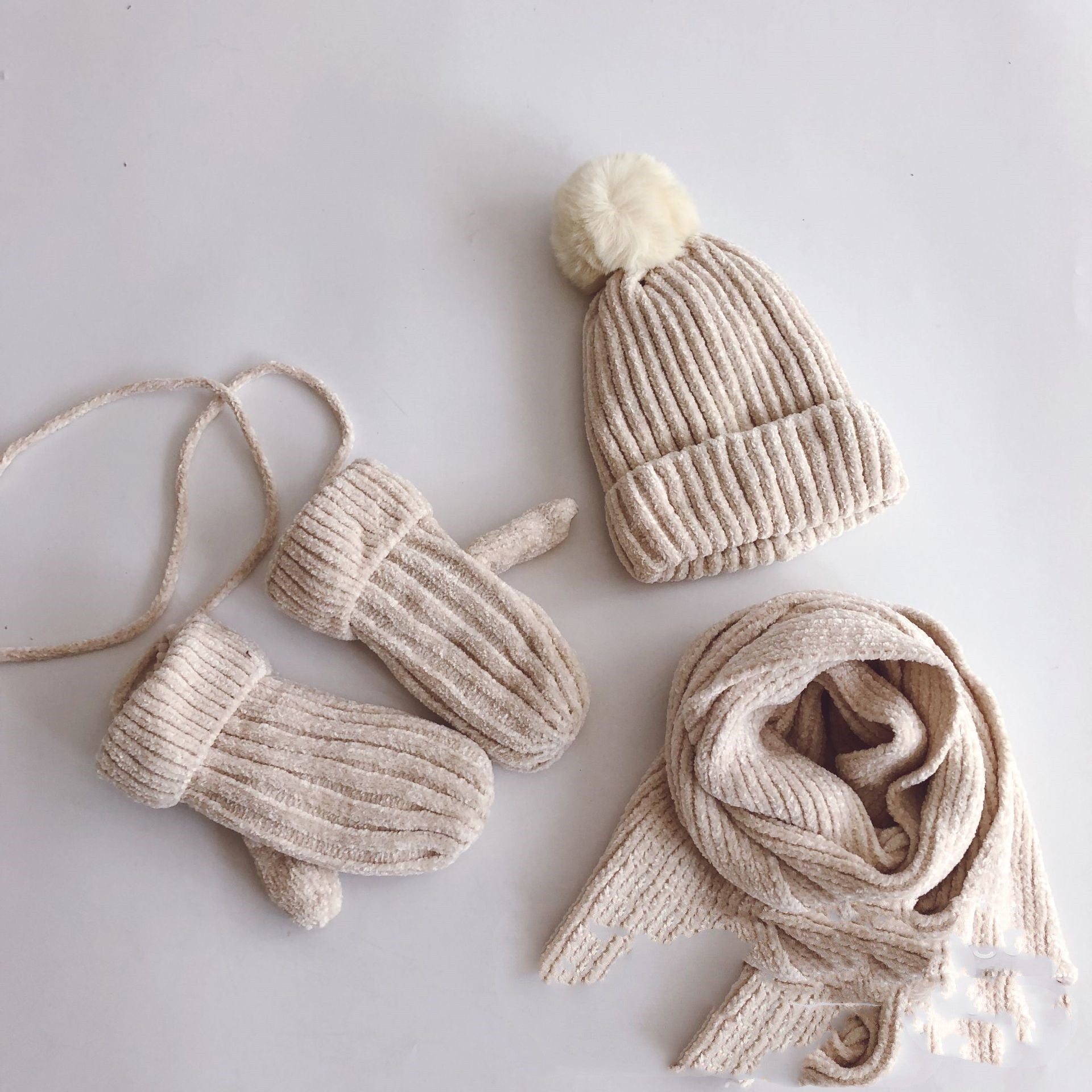 Children's Suit Knitted Hat Scarf Gloves Three-Piece Suit