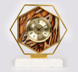 Modern Model Room Marble Light Luxury Clock Ornaments Brass Painted Alarm Clock Bedside Table Small Accessories Creative Desk Clock - Minihomy