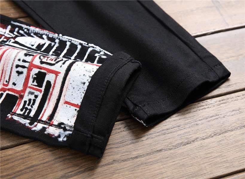 Jeans Slim Graffiti Print Trousers Men - Minihomy