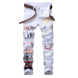 Jeans Slim Graffiti Print Trousers Men