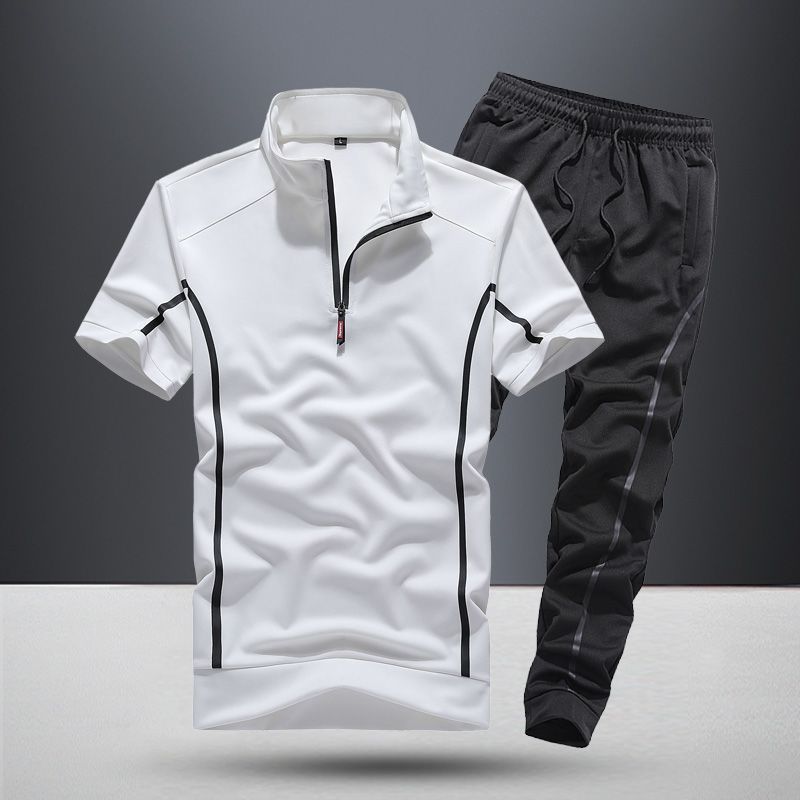 Spring And Summer Stand Collar Short Sleeve Casual Running Suit Men