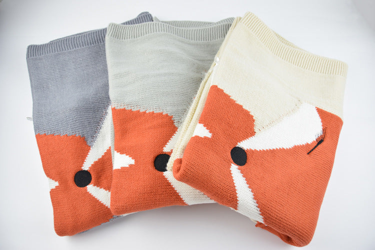 Fox Blanket Three-Dimensional Ear Blanket Children'S Knitted Blankets Beach Mat Baby Holding Blanket - Minihomy