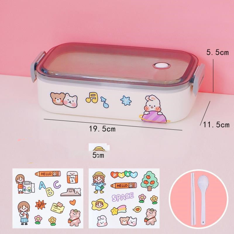 Double-Decker Lunch Box With Cutlery And Portable Cute Office Worker - Minihomy