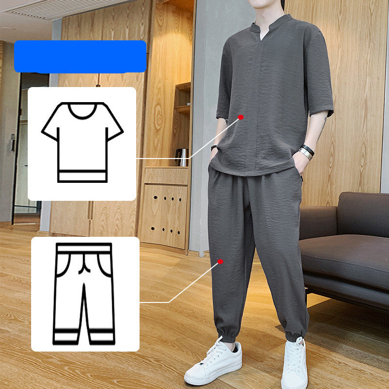 Men'S Summer Trend Set With Handsome Clothes Men'S Casual Linen Suit