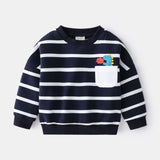 Boys Striped Sweater Casual Loose Round Neck Pullover Sweater Cotton - Minihomy