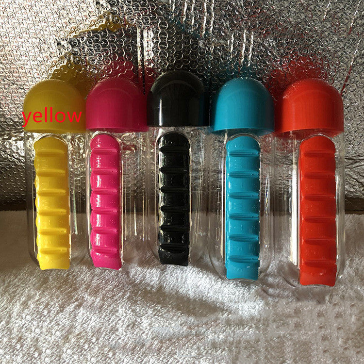 Water Bottle With Pillbox Plastic Drink Bottle With Medicine Pills Box