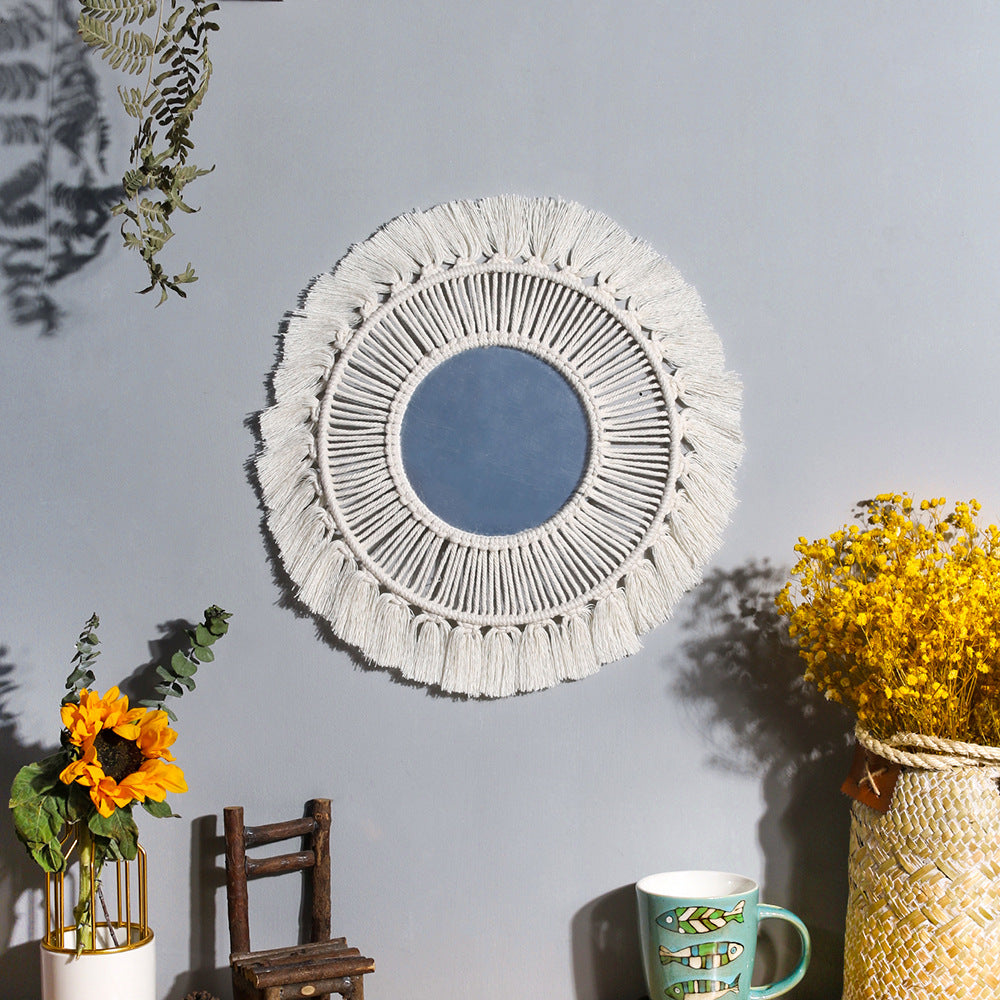 Geometric Mirror High Quality Lightweight Round Macrame Fringe Hanging Wall Mirror