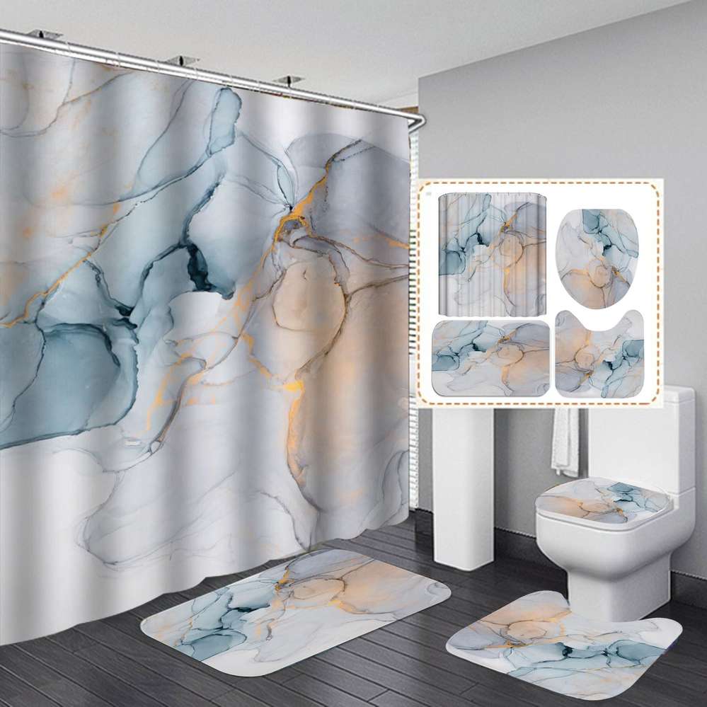 Beautiful Modern Shower Curtains 3D Bathroom Curtain Set Anti-slip Bath Mat - Minihomy