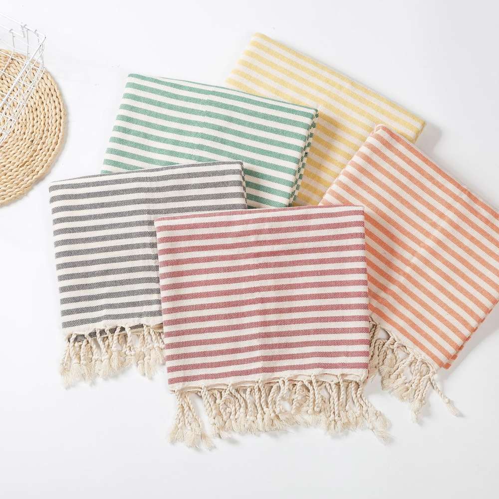 Fringed Beach Towel Polyester Cotton Wearable Striped Bath Towel Cushion Tablecloth - Minihomy