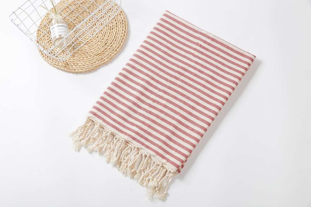 Fringed Beach Towel Polyester Cotton Wearable Striped Bath Towel Cushion Tablecloth - Minihomy