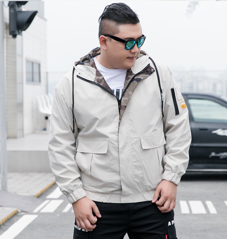 Spring Autumn Windbreaker Big Hooded Plus Size Bomber Jacket