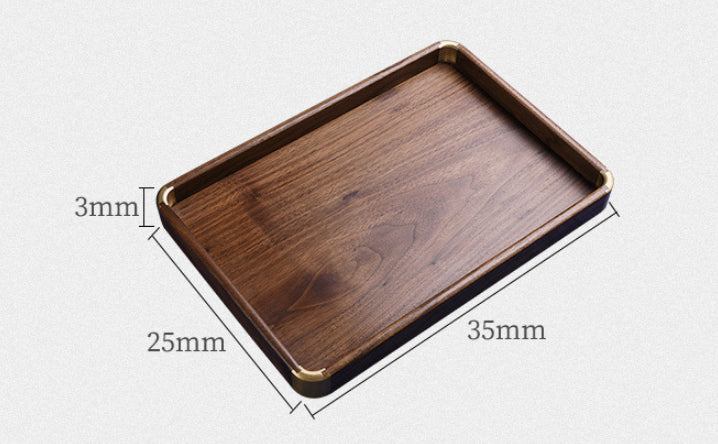 Handmade Walnut Solid Wood Tray Brass Tea Tray Household - Minihomy