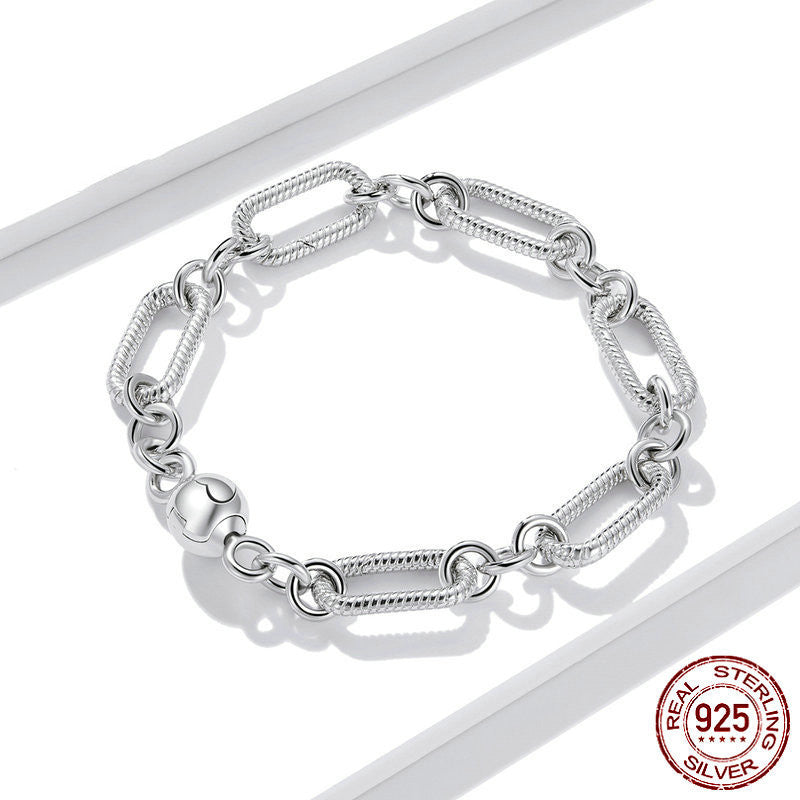 Paper Clip Love Sterling Silver S925 Bracelet Women