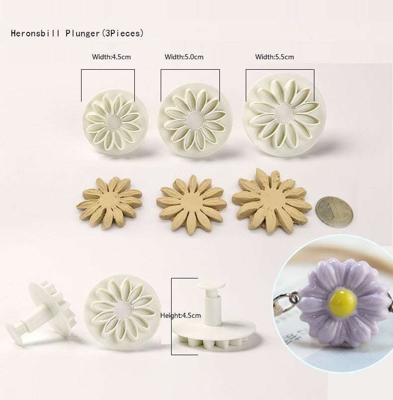 Plastic Flower Fudge Cake Decoration Tool Sugar Art Plunger Knife Baking Biscuit Mold