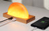 Sunrise Oriental led gift table lamp salt lamp with mobile phone wireless charging solid wood base mineral salt lamp shade