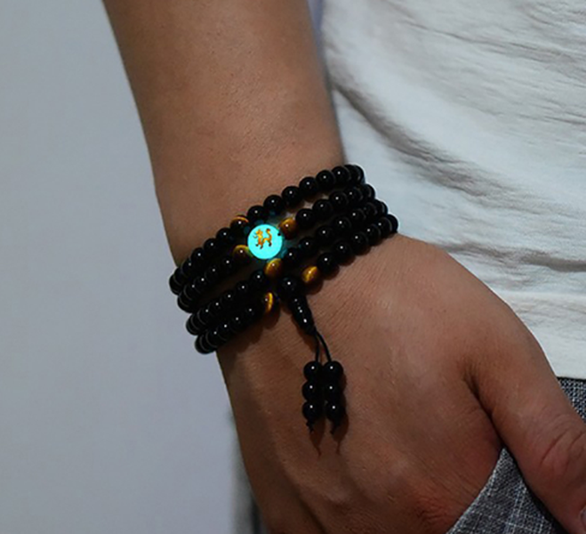 Obsidian multi-circle bead bracelet luminous stone - Minihomy