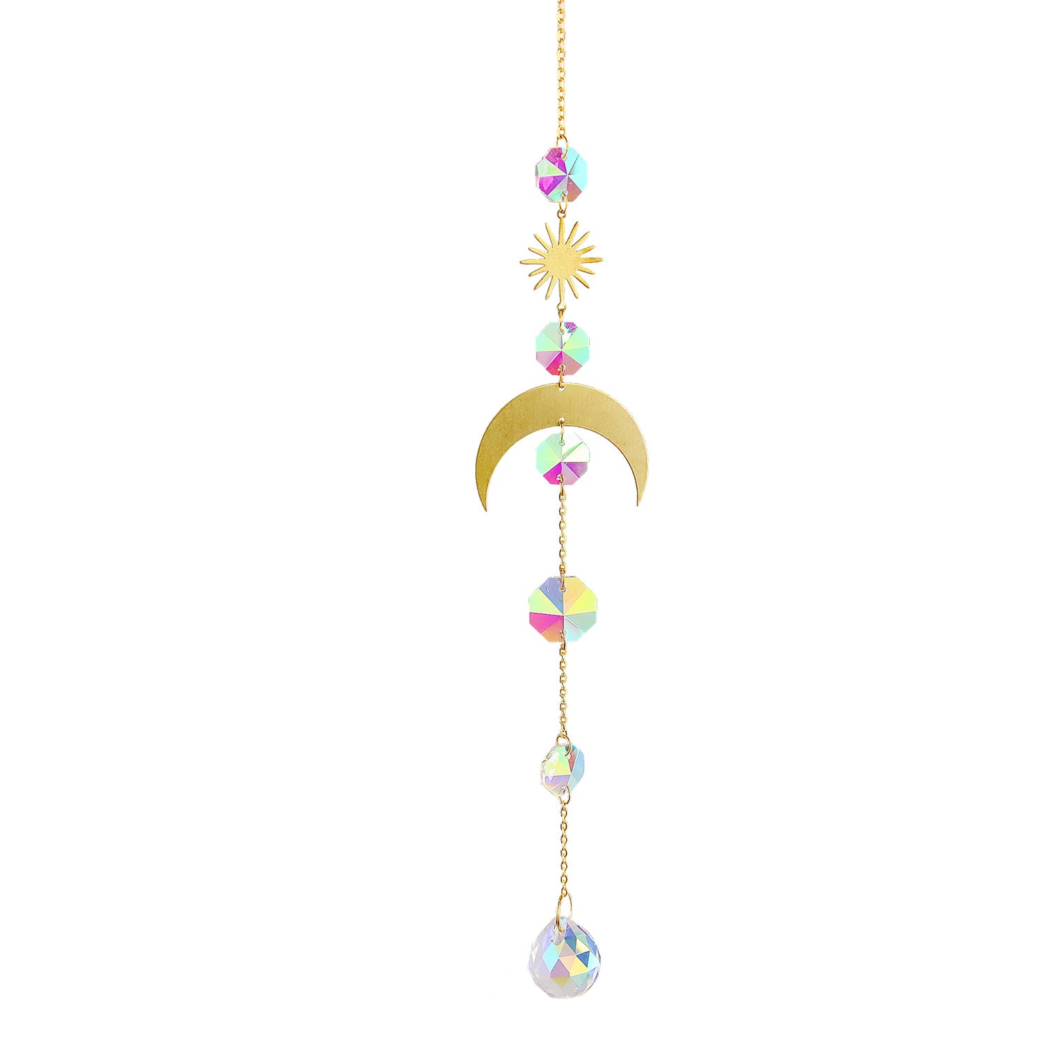 Crystal Sun Catcher Moon Star Wind Chime Pendant - Minihomy