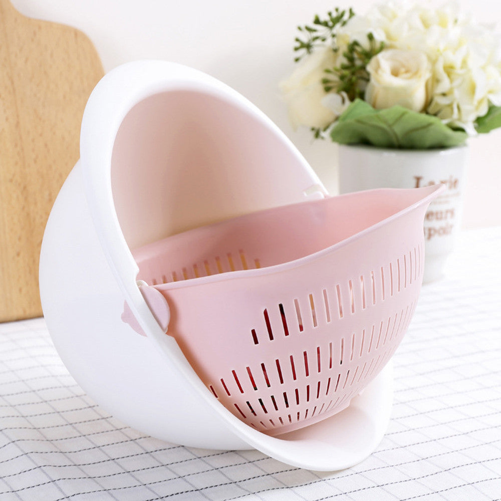 Portable detachable double-layer hollow fruit and vegetable cleaning drain basket Washed rice noodles - Minihomy