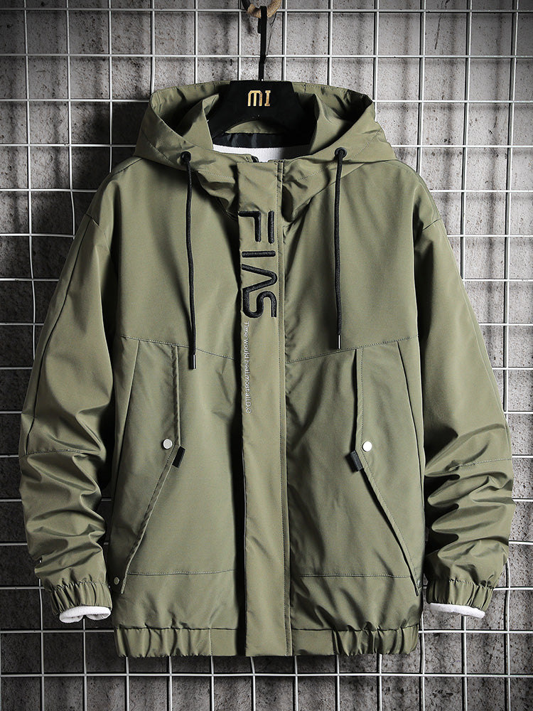 Windbreaker Jacket Men Solid Color Thick Jackets Coats Autumn Spring