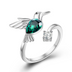 Emerald Green May Birthstone Crystal Ring for Mom Birthday, Sterling Silver Hummingbird Womens Ring Jewelry Gifts