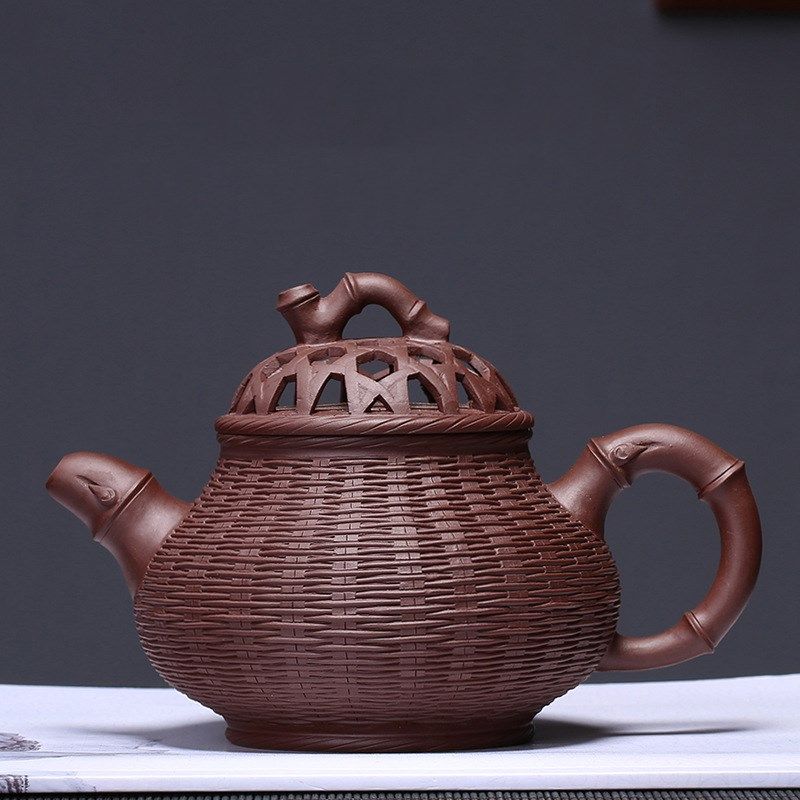 Raw ore purple clay bamboo woven pan pot