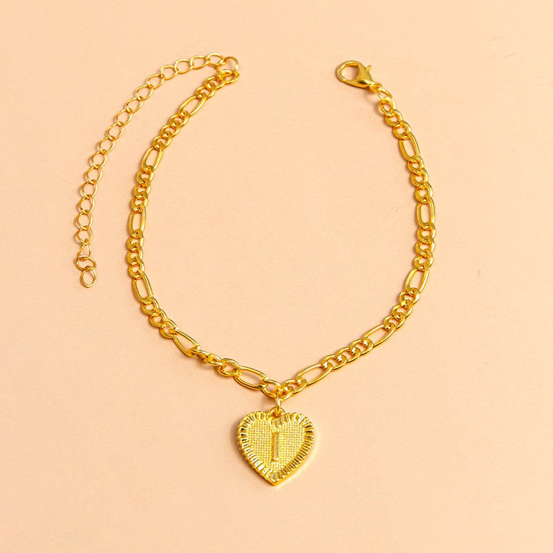 Initial Letter Anklet Gold Color Heart Pendant Foot Bracelets Women - Minihomy