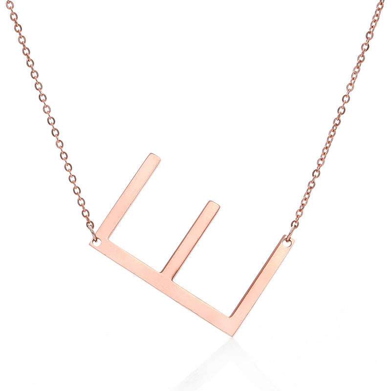 Fabulous Rose Gold Plated Stainless Steel Initial Letter Pendant Necklace - Minihomy