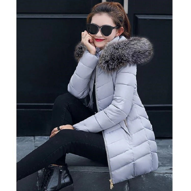 Mid-length Slim Cotton Jacket Large Fur Collar Down Jacket - Minihomy