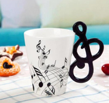 Coffee cup with music notes in the form of saxophone handle ceramic porcelain cup of tea milk method - Minihomy