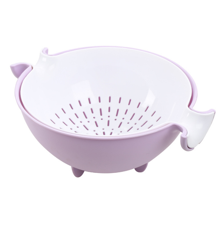 Multifunctional rotary drain basket plastic round double fruit basket washing basket - Minihomy