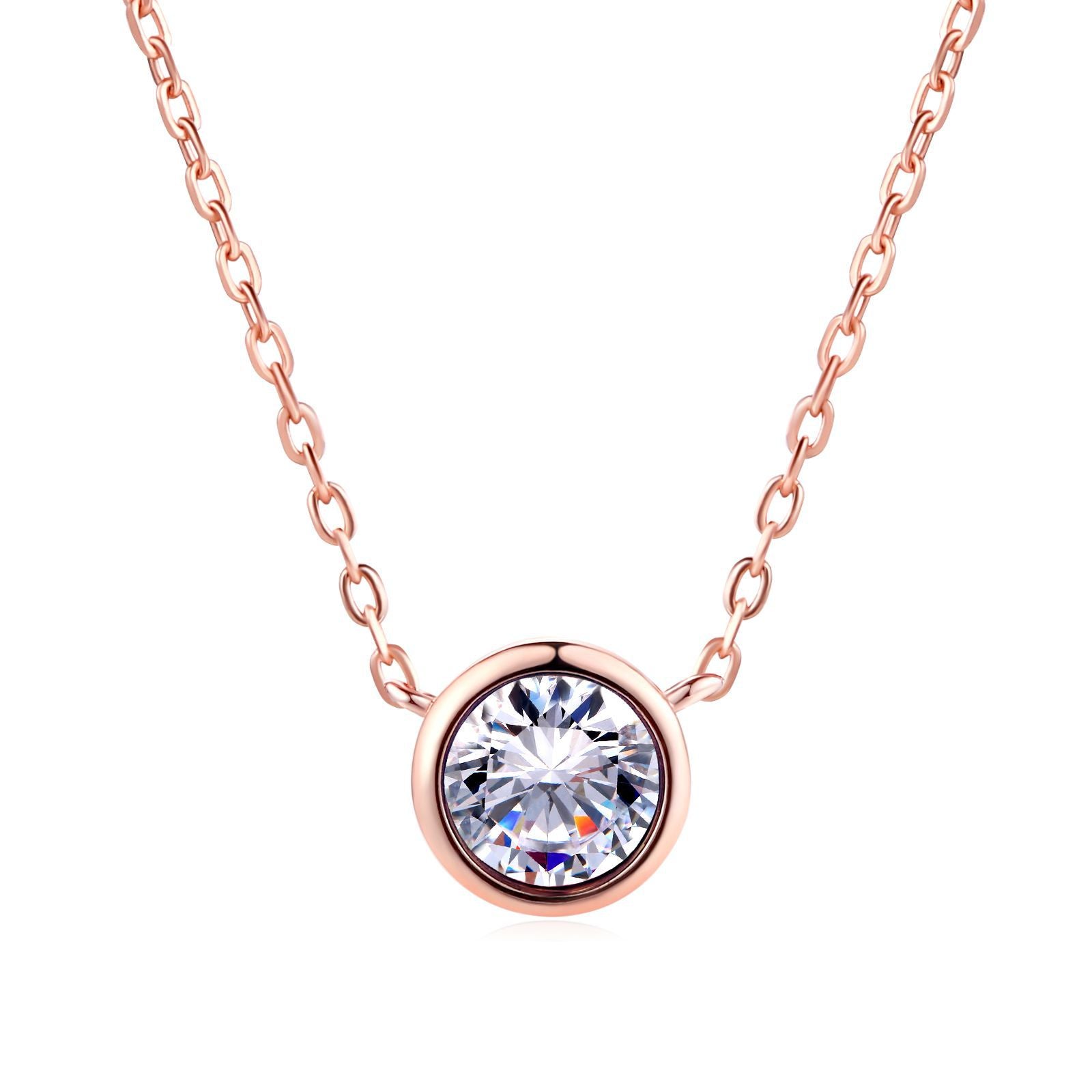 Necklace Rose Gold for Women Simple Style Cubic Zirconia Pendant Fashion Jewelry Birthday Gift