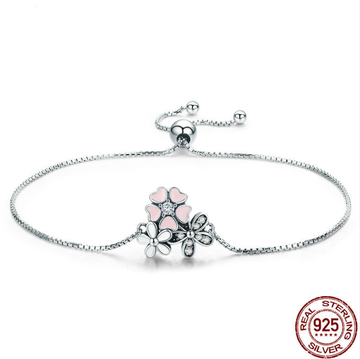 Sterling Silver Flower Chain Link Bracelet