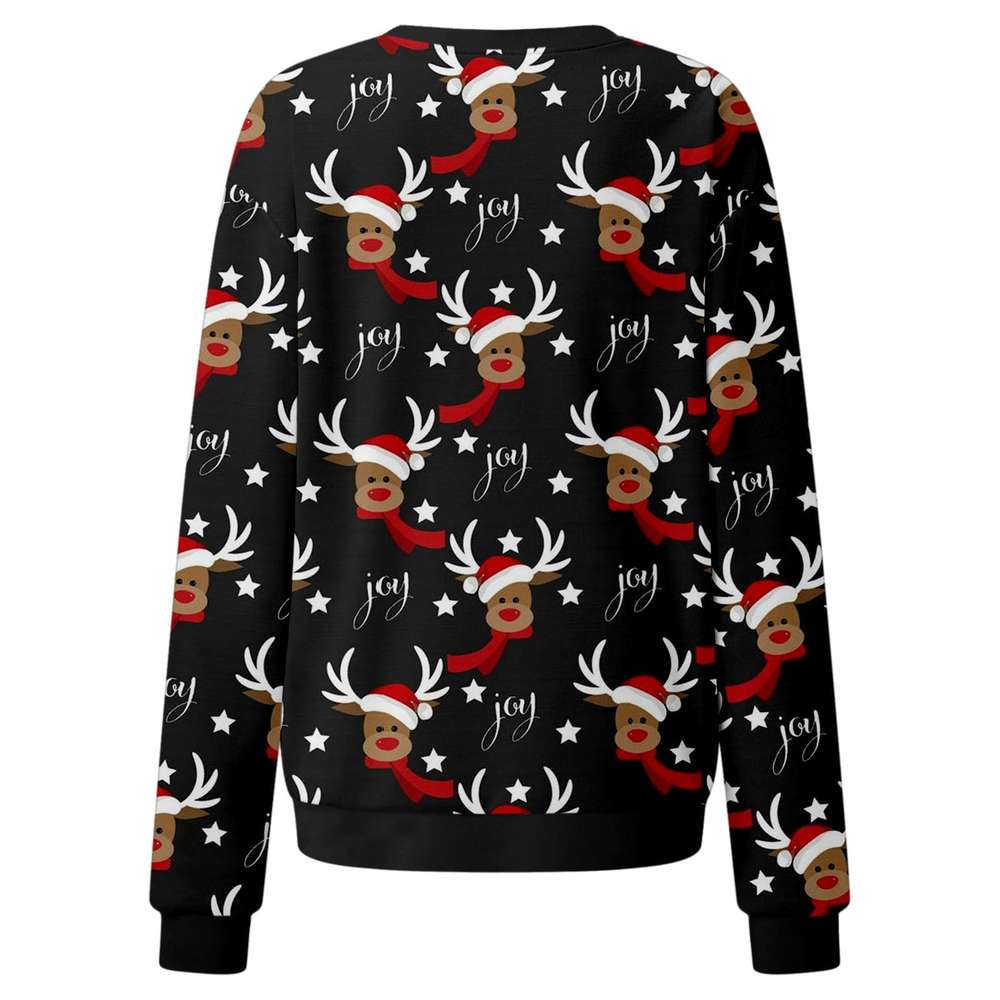 Elk Print Women's Christmas Sweater - Minihomy