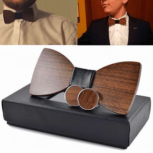 Cufflinks fashion wood bow tie - Minihomy