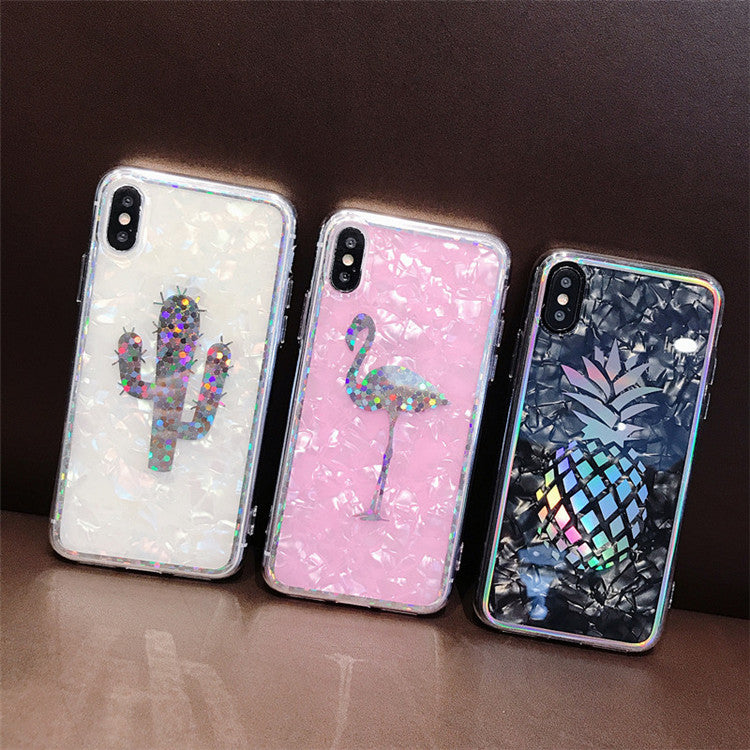 Glitter Laser Case For iPhone 7 8 Plus Flamingo Pineapple Phone Cases For iPhone X 7 6 6S Plus Hard PC Back Cover - Minihomy