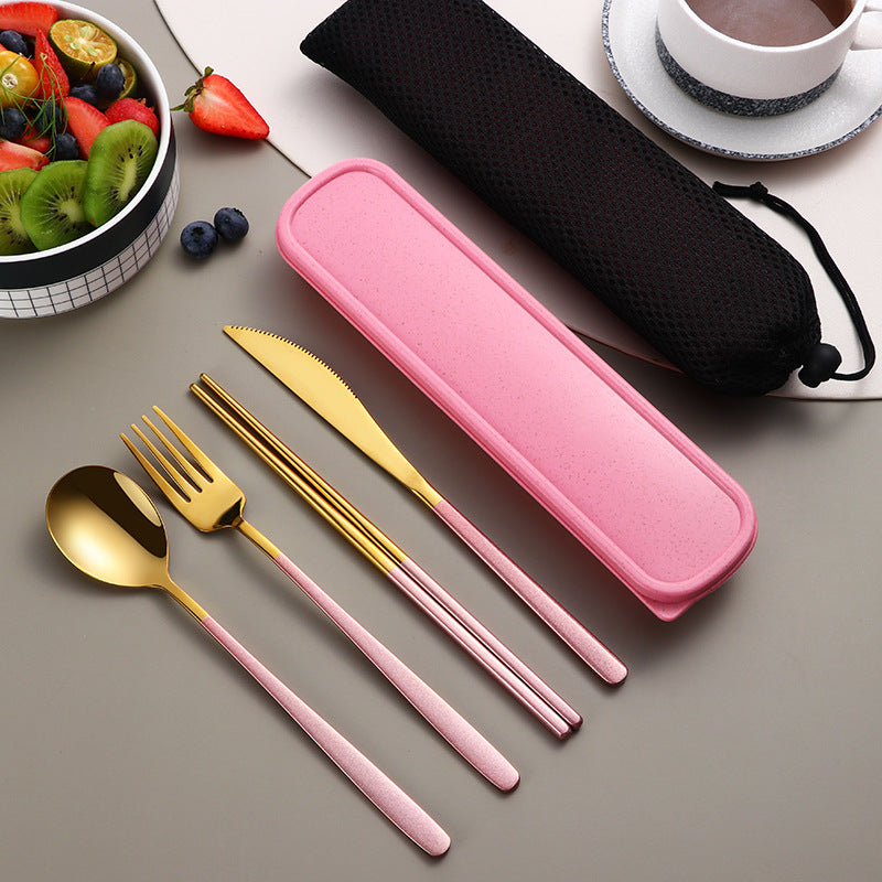 304 Dinnerware Set Flatware Kitchen Accessories Camping Travel Sets Gold Knife Fork Spoon Portable Cutlery Sets With Case - Minihomy