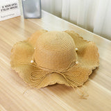 Summer seaside vacation beach hat bow ribbon female sunscreen straw hat folding