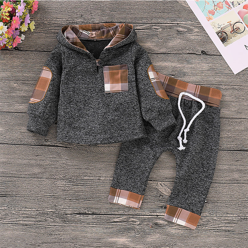 Multicolor Embroidery Plaid Plush Hoodie Suit